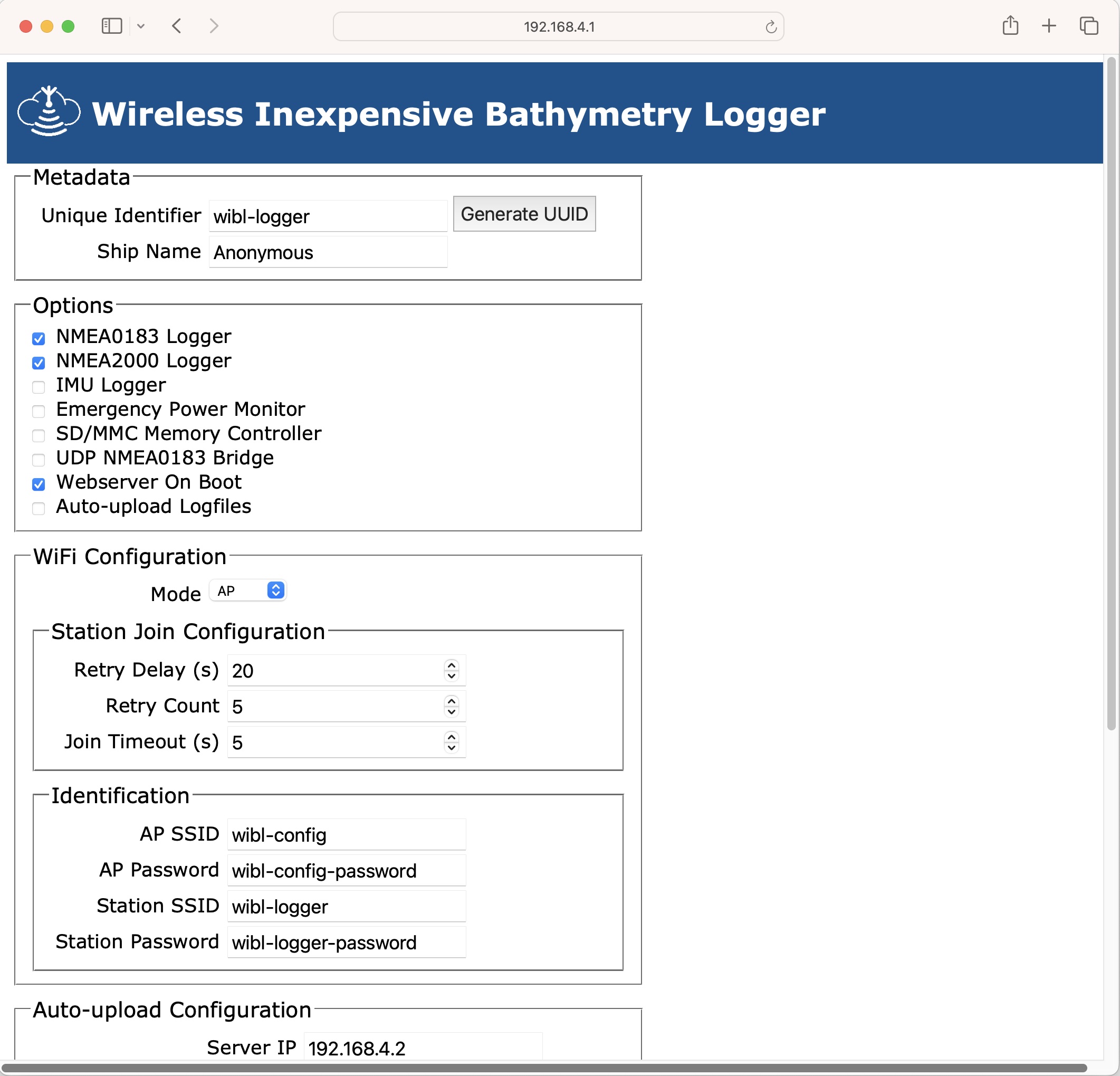 Firmware website configuration page