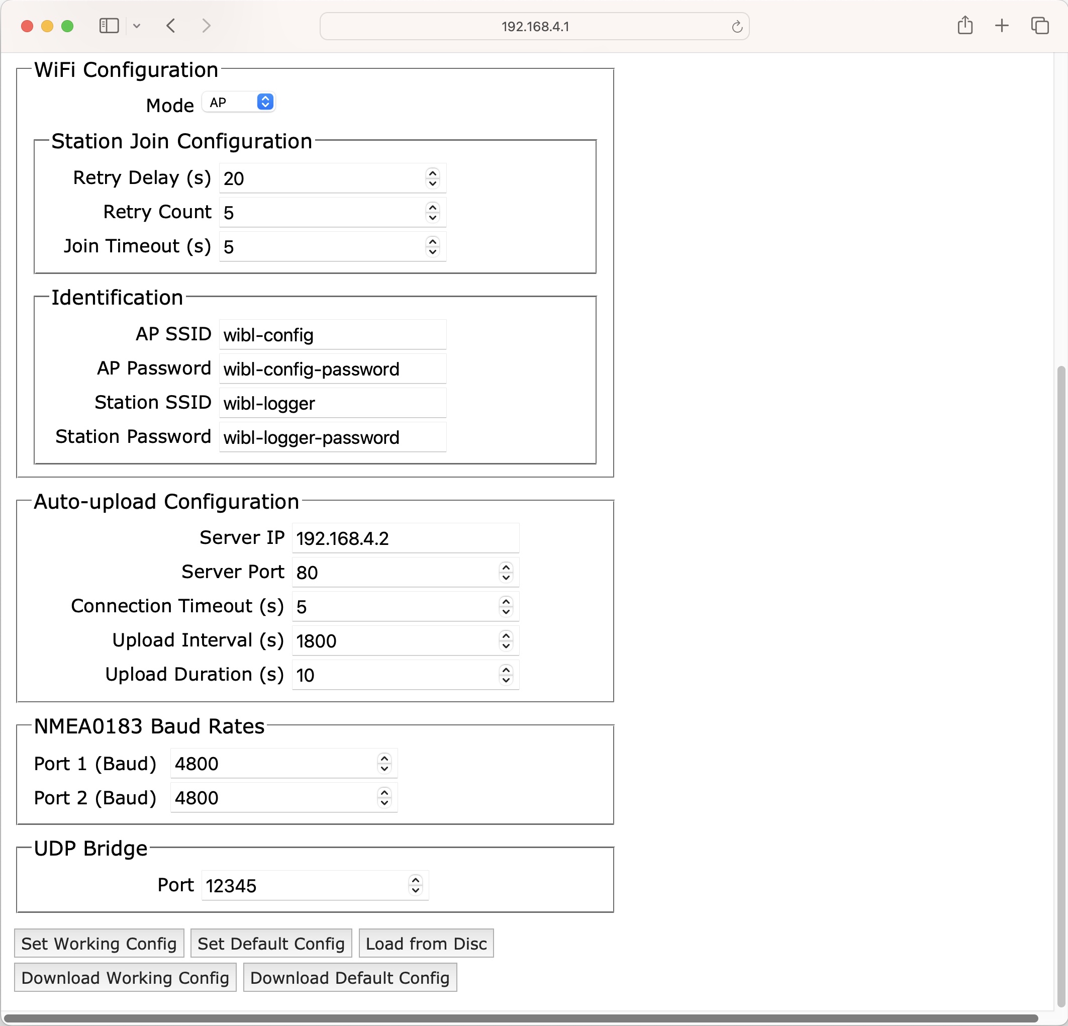 Firmware website configuration page