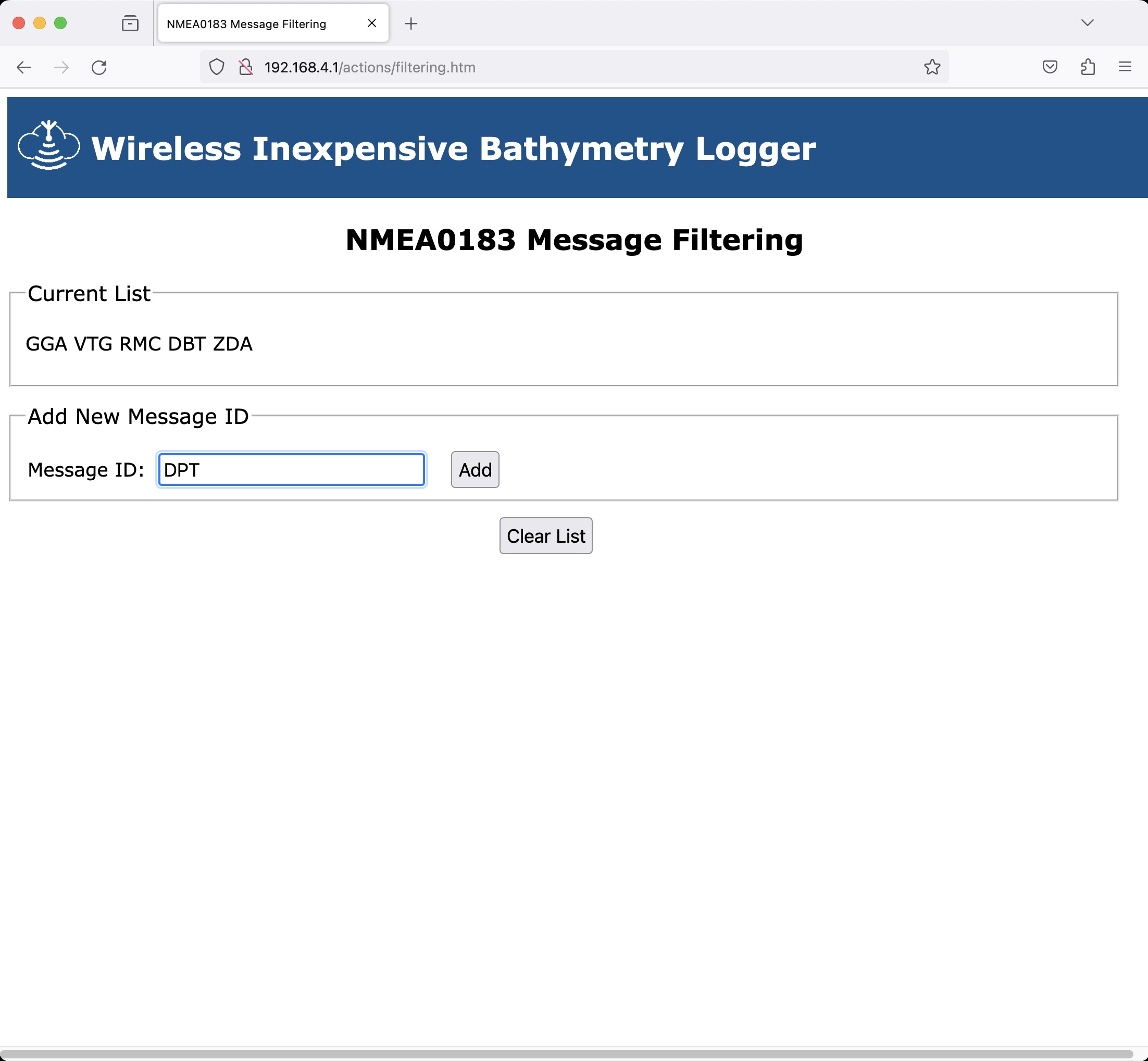 Firmware website NMEA0183 filtering