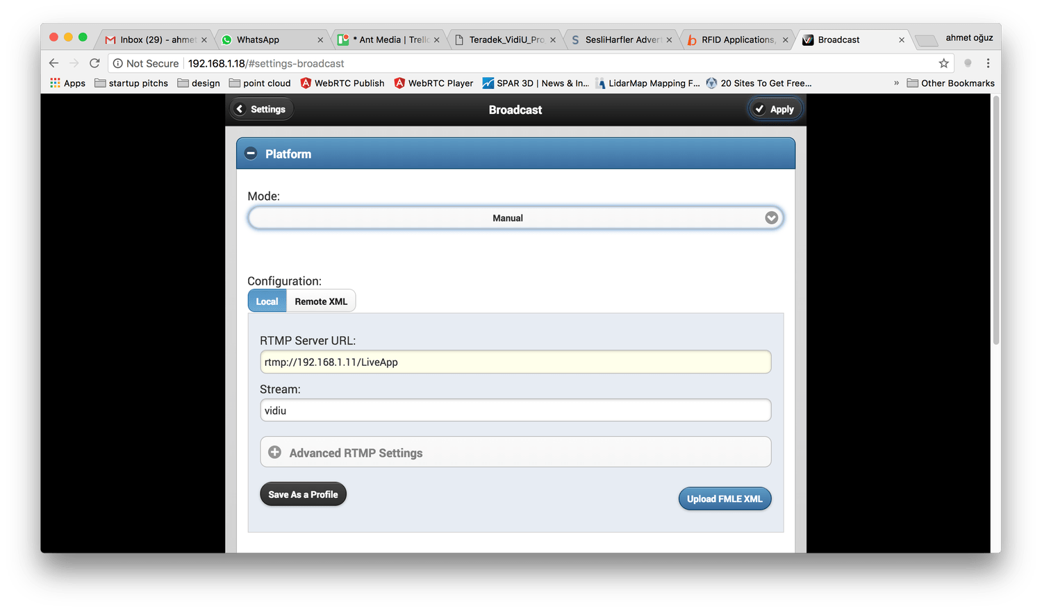 Save broadcast settings of Teradek Vidiu Pro