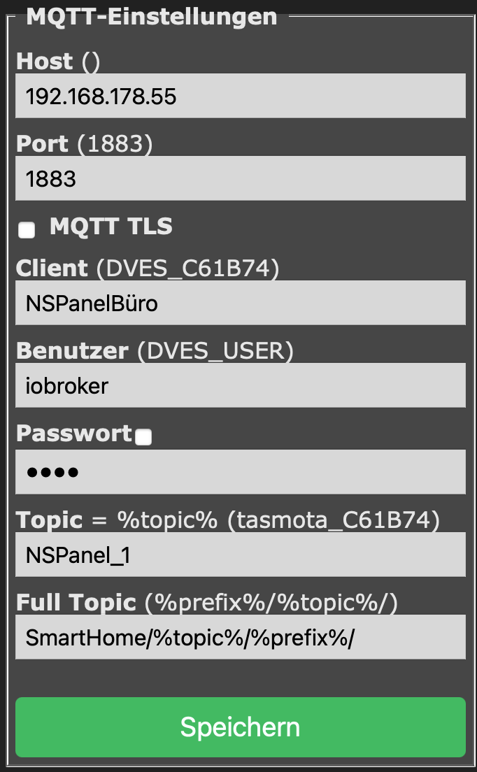 Tasmota MQTT Einstellungen